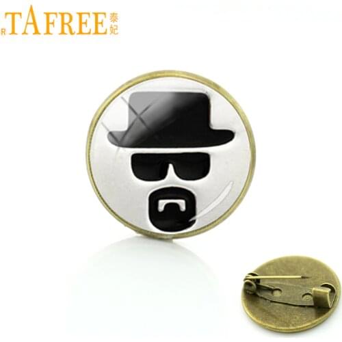 TAFREE Punk style 2017 Fashion Breaking Bad brooches vintage Heisenberg glass dome brooch pins jewelry mens dress Accessory D314