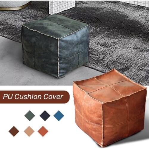 45cm Moroccan Artificial PU Leather Pouf Craft Simple Sofa Ottoman Footstool Unstuffed Living Room Bedroom Pouffe Large Cushion