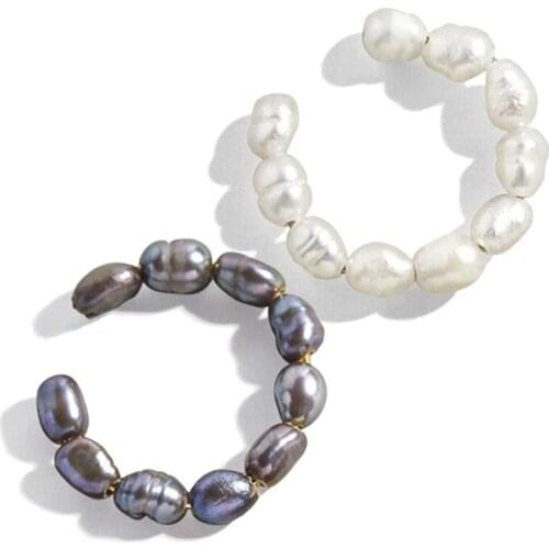 Pearl Earrings for Women Girls Tiny Pearls Huggie Small Hoop Cute Layered Wrap Non-Pierced Ear Dainty Hypoallergenic