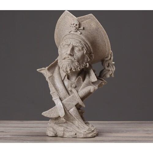 Abstract Pirate Captain Bust Handmade Sandstone Buccaneer Figure Sculpture Novelty Decoration Art and Craft Ornament Accessories