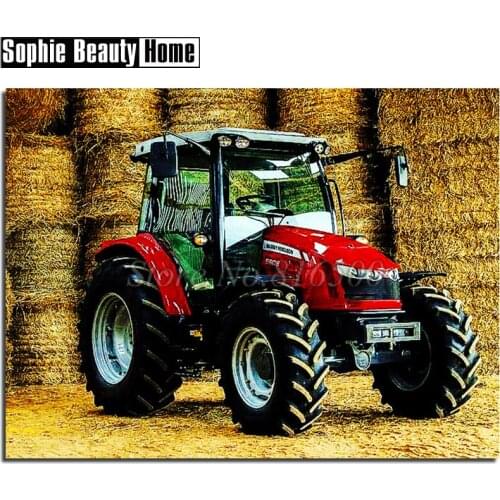 DIY Diamond Painting Accessories Diamond Mosaic Cross Stitch Red Tractor by Haystack Full Diamond Embroidery Wall Decor 192017