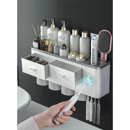 Automatic Toothpaste Dispenser Wall Mount Dust-proof Toothbrush Holder Wall Mount Storage Rack Bathroom Accessories Set Squeezer