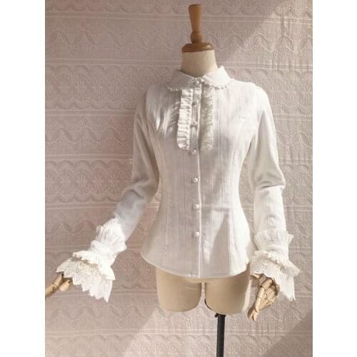 Lolita Blouse White Long Sleeve Pleated Bottoms Classical Top