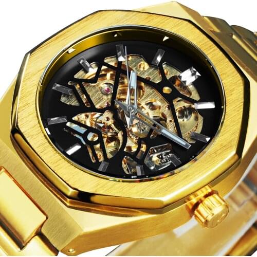 Forsining 2021 Gold Mechanical Automatic Watches For Men Skeleton Watch Men Top Brand Luxury Luminous Hands Sport Wristwatches