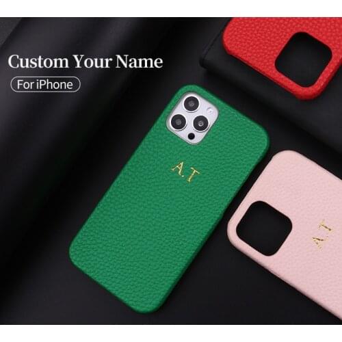 Personalization Custom Initial Name Pebble Grain Leather Phone Cover For iPhone 12 11 Pro X XR XS Max 7 8 Plus DIY Phone Case