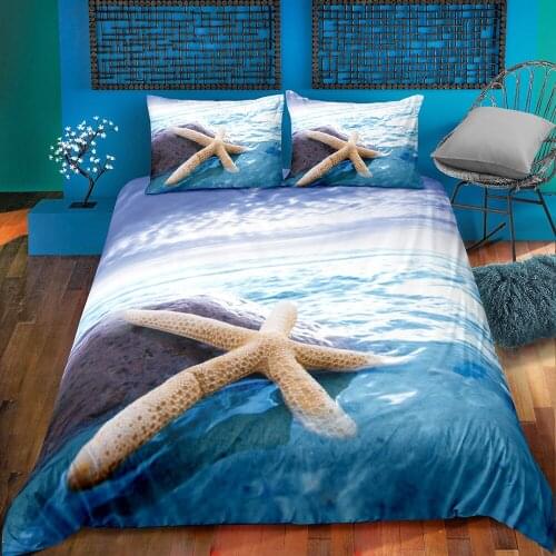 Childrens Home Decor 3D Printed Marine Creatures Starfish Jellyfish Shell Cartoon Bedding Full Queen Size Luxury Home Textiles