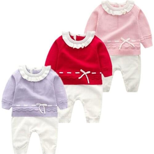 Newborn Autumn Knitted Romper for Baby Girls Baby Clothes Long Sleeve Jumpsuits Outfits 3 candy Colors Knitting infants Costume