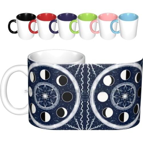 Lunar Phases Ceramic Mugs Coffee Cups Milk Tea Mug Moon Lunar Luna Phases Crescent Waxing Full Moon Newmoon Star Space Orbit