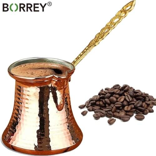 BORREY Turkish Coffee Pot Hammered Copper Greek Arabic Coffee Maker With Brass Handle For The Stovetop Milk Cup Mocha Cup 330ML