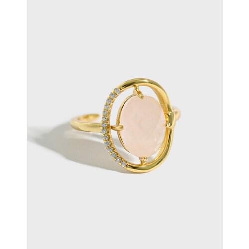 SHANICE S925 sterling silver open ring ins niche design round powder crystal zircon CZ Open Ring Fine Jewelry Gifts fine jewelry