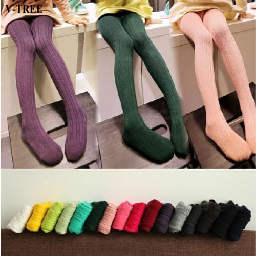 V-TREE Baby Tights Vertical Striped Child Pantyhose Knitted Girls Stockings Candy Color Tights For Kids School Stockings