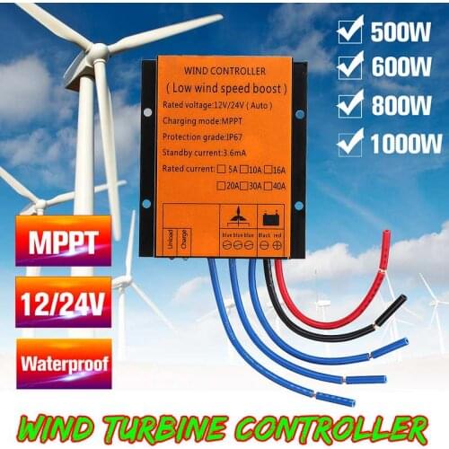 MPPT Wind Turbine Charge Controller 500/600/800/1000W 12/24V Automatic MPPT Waterproof LED Overvoltage Speed ​​Protection