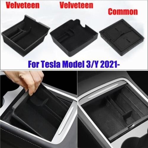 Car Central Armrest Storage Box For Tesla Model 3 Y 2021 Accessories Center Console Flocking Organizer Containers Car Interior