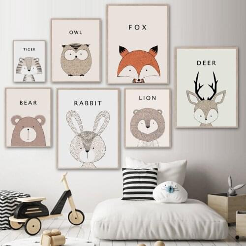Fox Owl Deer Lion Tion Bear RabbIT Number Wall Art Canvas Painting Nordic Posters And Prints Wall Pictures Baby Kids Room Decor