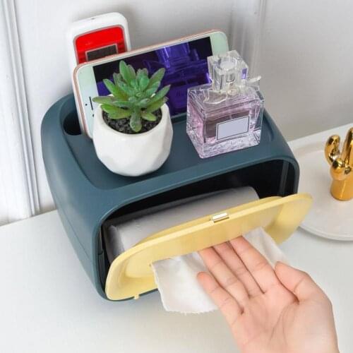 Multifunction Desktop Tissue Napkin Storage Box Phone Holder Cosmetic Organizer