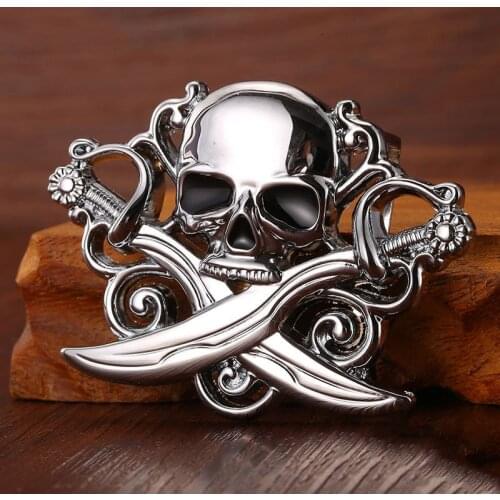 High quality skull belt buckle with metal silver finish Punk rock style for mens belt Fit 3.5cm snap on belt Jeans accessories