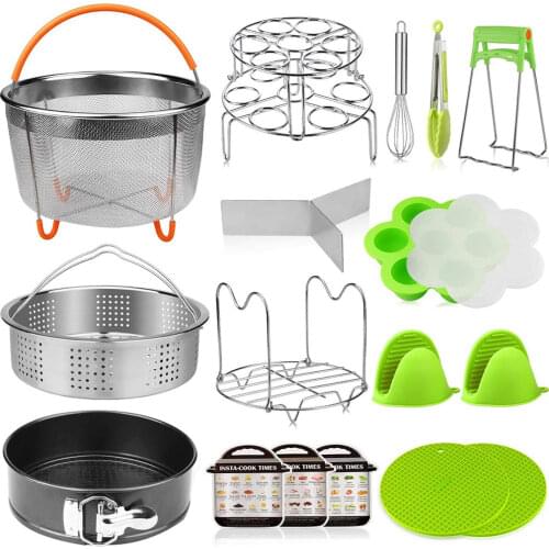 18 pieces Pressure Cooker Set Fit For Instant Pot / 8Qt 2 Steamer Baskets Springform Pan Stackable Egg Steamer Rack Egg Beater