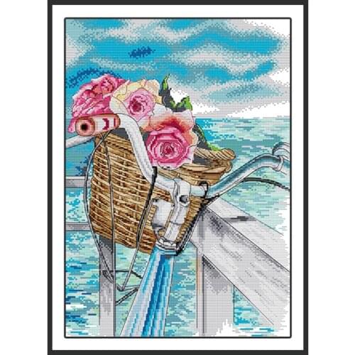 Romance By The Sea Scenery Patterns Printed Cross Stitch Kit 14CT 11CT Counted Fabric Cross Embroidery Handmade Needlework Sets