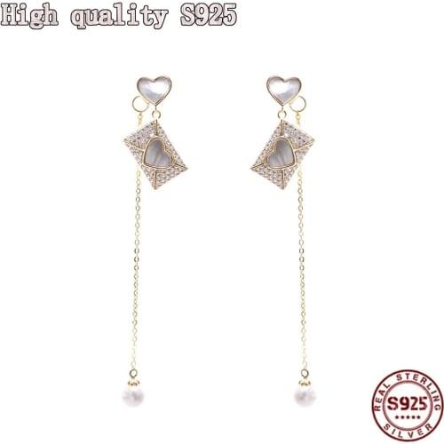 2021 New Creative Love Shell Earrings S925 Silver Needle Long Tassel Pearl Lady Earrings Fashion Jewelry Gift Heart Earrings