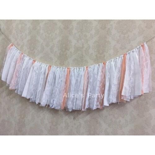 New Incarnadine Pink Champagn Chiffon Bunting Romantic White Wedding Party Decorations Bridal Shower Lace Garland Photo booth