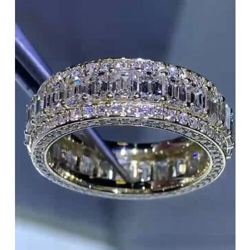 The New Luxury Full Set T-shaped Super Flash Zircon Ring, High-end Square Diamond Trend Mens and Womens Ring, Fashion Jewelry