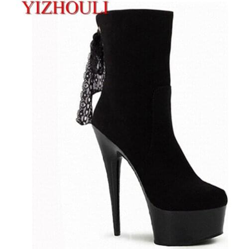 Autumn single womens ankle boots platform fashion 15cm lace boots female short boots 6 inch high heels