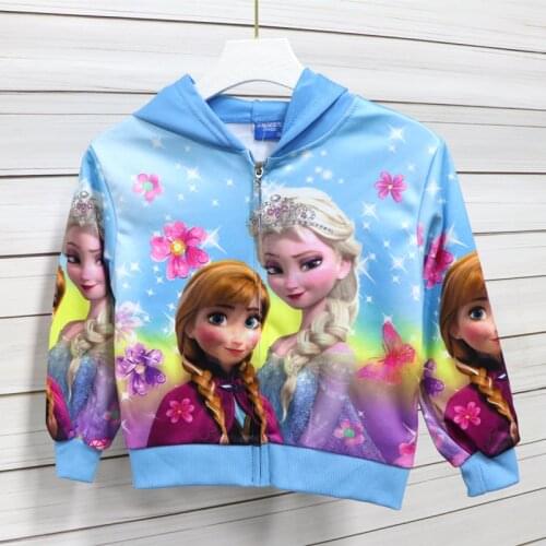 Fall Little Girls Clothes Frozen Elsa Anna Princess Printing Zipper Cardigan Pretty Hoodies Autumn Children Tops Kids Outfits