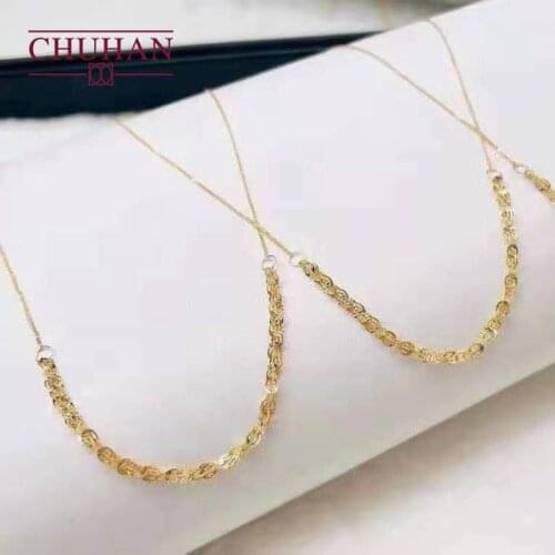 CHUHAN 18k Gold Phoenix Tail Necklace Real Au750 Wheat spike Necklace Clavicle Chain Full Gold Gifts for women Fine jewelry