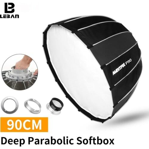 AMBITFUL P90 90CM Quickly Release Parabolic 16 Rods Deep Softbox for Bowens Profoto Elinchrom Mount Studio Flash