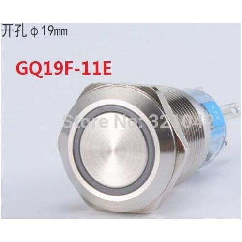 Flat round head 19mm 1NO 1NC GQ19F-11E momentary LED light Ring Lamp type metal push button