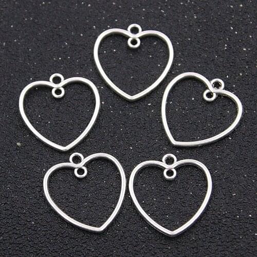 30PCS 21*22mm Charms Photo Color Double Sided Heart Hollow Love Connector Metal Alloy For DIY Jewelry Making Accessories