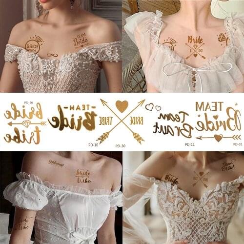 10pcs Armband Wedding Style Temporary Tattoos Bride Bridesmaid Bachelorette Party Tattoo Fake Flash Wine Glass Arrow Small Sexy