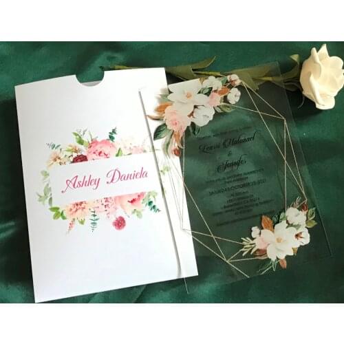 Wedding Invitation,Custom 10pcs Acrylic Invitation,Acrylic Baby Show Invite,Flowers Pocket Envelopes,Birthday Acrylic Invitation