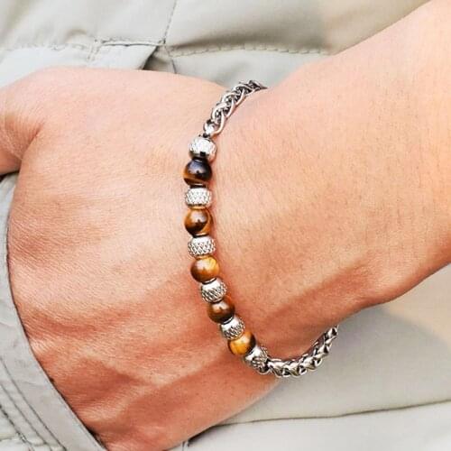 Adjustable stainless steel bracelet stone beaded bracelets for women pulseras jewellery men bileklik accessories bijoux homme