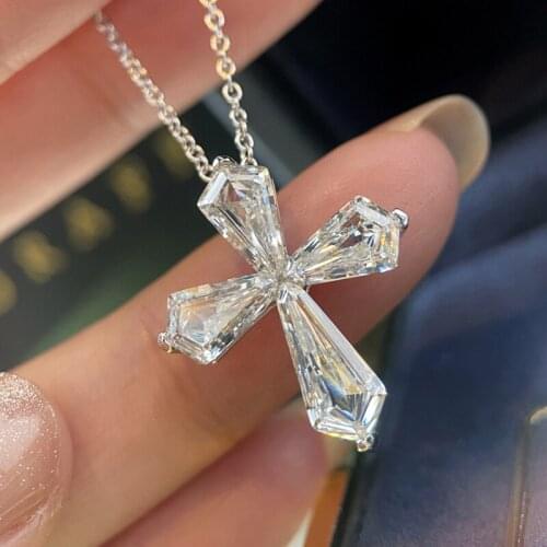 Luxury Dazzling Cross Crystal Zircon Pendant Necklace Fine 925 Silver Jewelry For Women Wedding Valentine Gift Charm Accessories