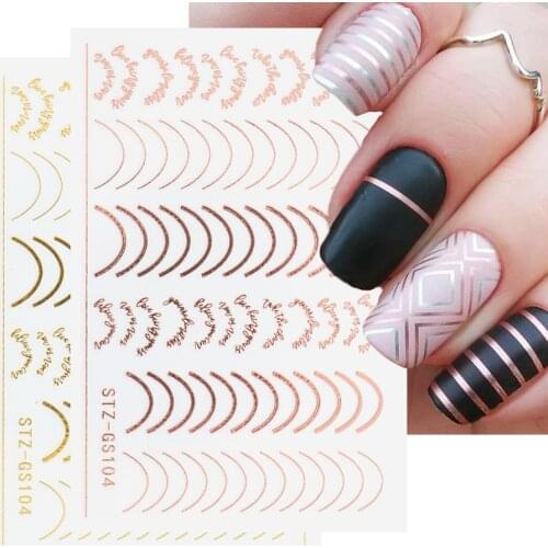 Rose Gold Straight Curved Liners Nail Stickers Smiley Stripe Tape Nail Art Sliders Shining Decor Decals Manicure LESTZGS004-104