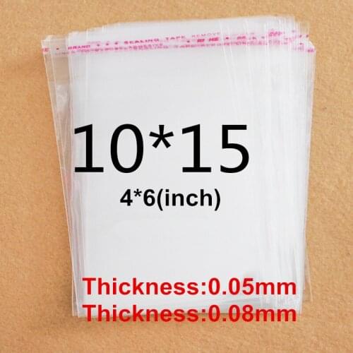 10*12+3cm Self Adhesive Candies Packing 4X6 inch Jewelry bags Poly Plastic OPP Clear Cello Unsealed thickness 0.05mm/0.08mm