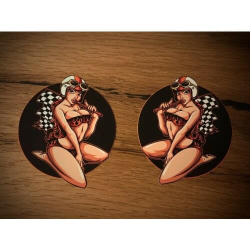 Sexy Girl Sticker Pinup Racing Flag Racing Hotrod USA V8 Vintage # 292
