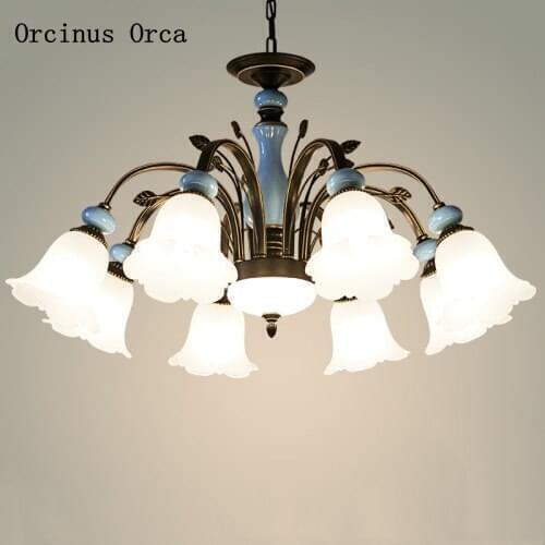 American style Retro Blue Ceramic chandelier hotel living room study bedroom European classic garden Chandelier