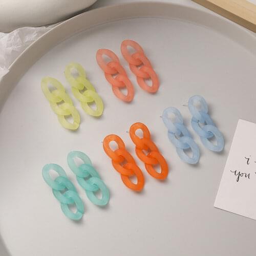 Sweet Jelly Candy Color Acrylic Matte Chain Earrings for Women Girls Rainbow Linked Chain Long Hanging Dangle Earrings Brincos