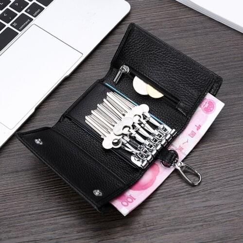 Genuine Key Bag Mens and Womens Multi-functional Three-fold Wallet First Layer Cowhide Keychain Bag Coin Purse Card Slot