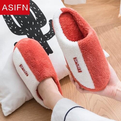ASIFN Autumn Winter Warm Couple Cotton Slippers Women Men Thick-soled Home Wear-resistant Non-slip Slippers Confinement Shoes