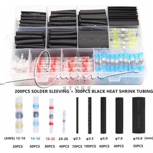 Heat Shrink Butt Connectors 500pcs Electrical Crimp Heat Shrink Wire Connectors Kit Marine Automotive Wire Crimp Terminals Butt