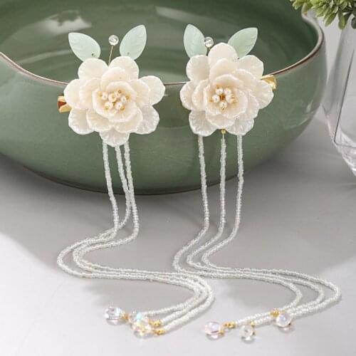 Hair Jewelry White Flower Leaf Nifty Lovely Hairpins Handmade Hair Clips Han Chinese Clothing Hair Grips Girls Hair Decor XH