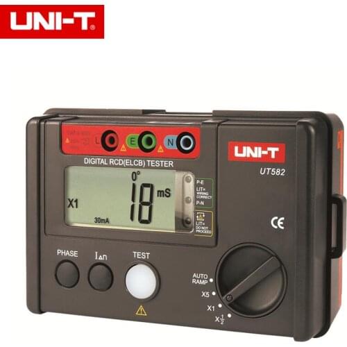 UNI-T UT582+ Digital RCD (ELCB) Tester AUTO RAMP Leakage Circuit Breaker Meter with Mis-Operation Buzzer