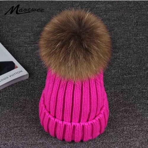 2018 women hat the hundreds brand new high-quality women winter mink the ball ski raccoon fur hat pom poms knitted hats brand