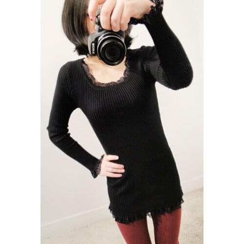 Sweater Solid Color Lace Long 2021 Pullover New Fashion Slim Europe And America Style Hot Women Sweaters Vestidos LXJ1133