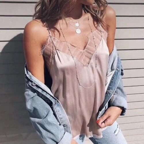 100% Silk Women Summer Camisole V-neck Lace Sexy Trim Lady Tank Top Female Sling Vest New