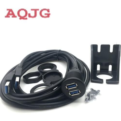 AQJG 2 Ports Dual USB 3.0 Extension AUX Flush Mount Car Mount Extension Cable for Car Truck Boat Motorcycle Dashboard Panel - 1M