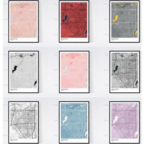 Arlington, Texas Map Nordic Retro Minimalism Painting Posters and Prints on Canvas Wall Art Modular Pictures Home Decor Gift